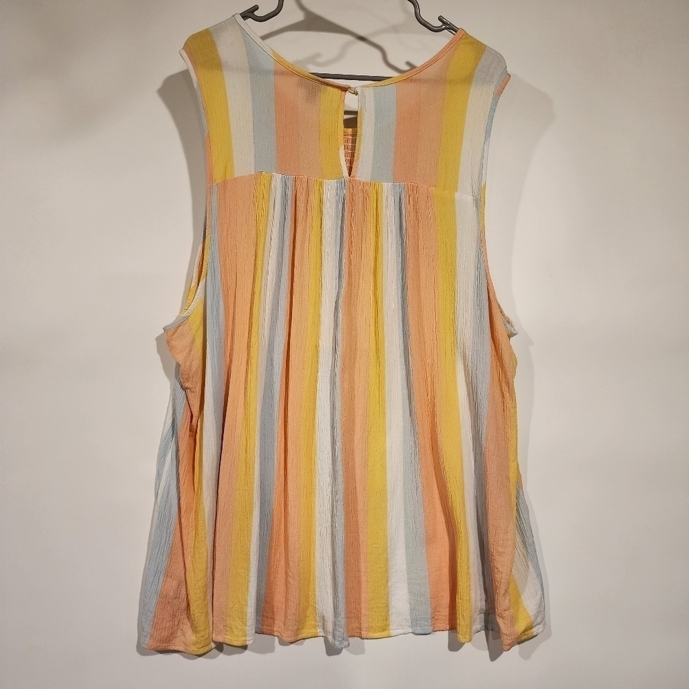Torrid Multi Pastel Rainbow Striped Gauze Smocked Tank Top Lightweight Breezy 6X - Picture 6 of 13